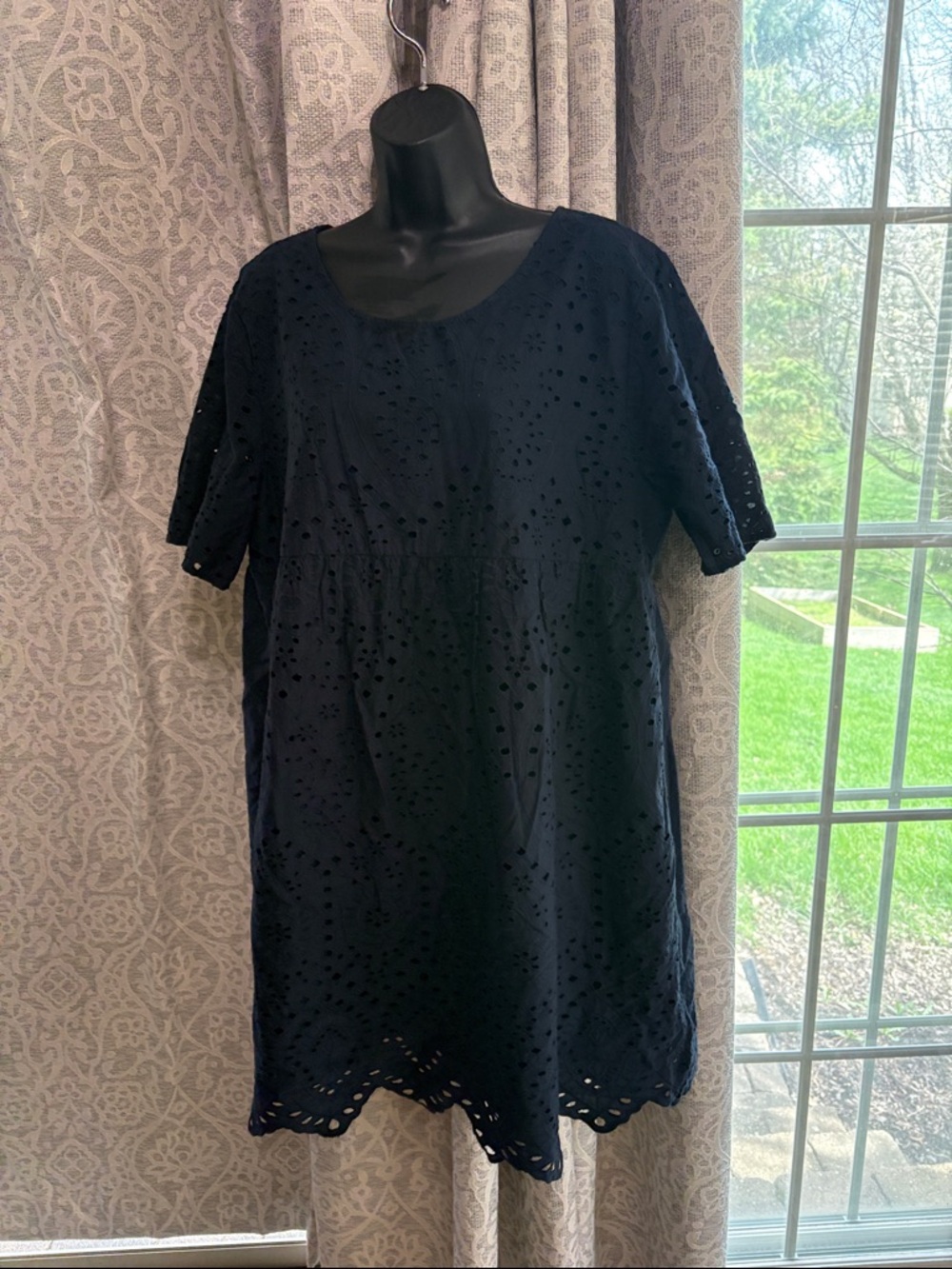 Style & Co XL Navy Eyelet Short Sleeve Tunic Lined Dress - Sunbreak - NWT